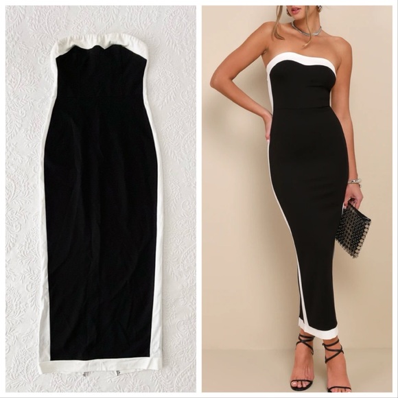Lulus Dresses & Skirts - NWOT Lulus Impressive Edge Black Color Block Strapless Midi Dress Medium